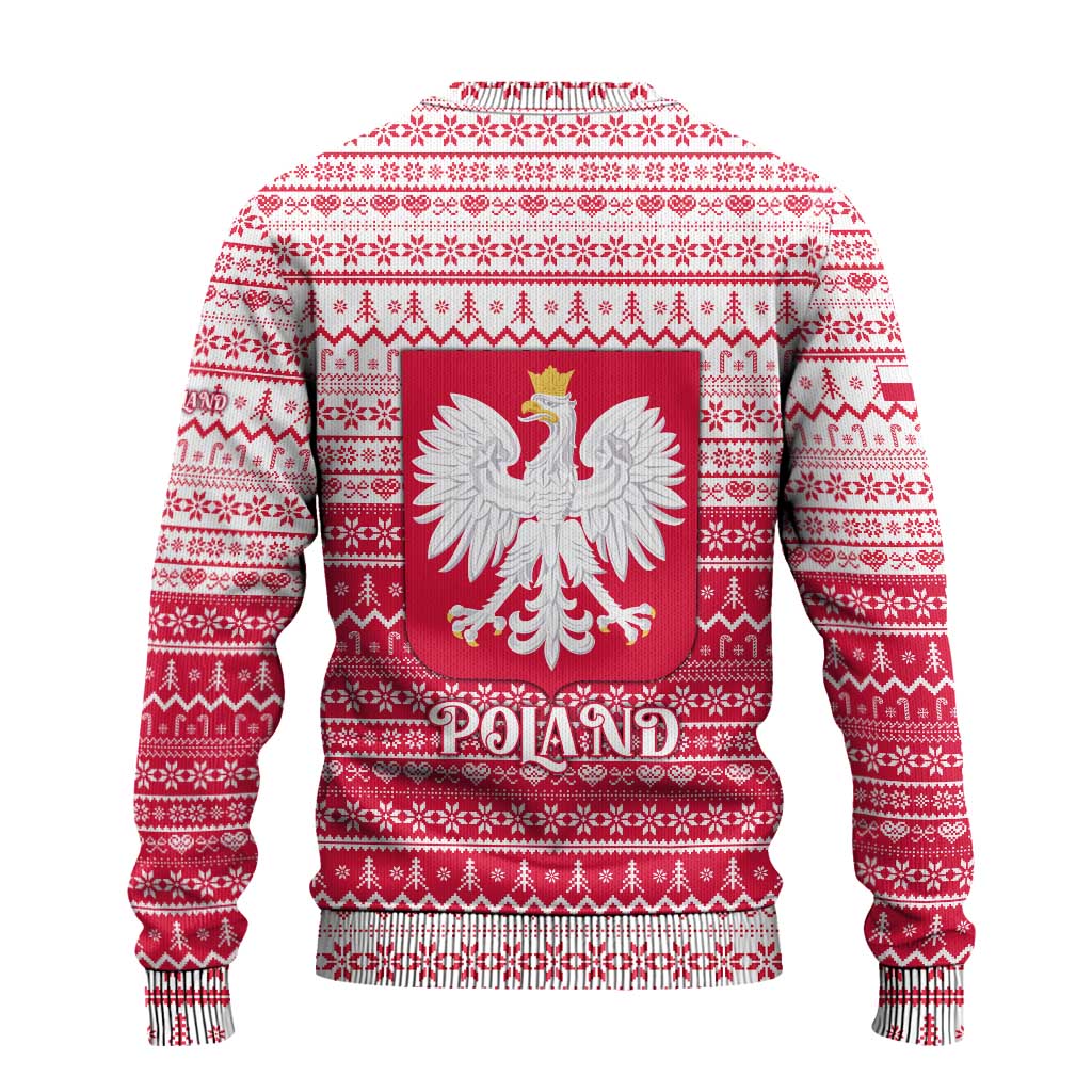 Poland Christmas Ugly Christmas Sweater with Santa Riding Stork White Eagle Emblem and Red Snowflake Knit Pattern Design - Wonder Print Shop