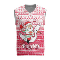 Poland Christmas Knitted V-Neck Vest with Santa Riding Stork White Eagle Emblem and Red Snowflake Knit Pattern Design - Wonder Print Shop