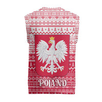 Poland Christmas Knitted V-Neck Vest with Santa Riding Stork White Eagle Emblem and Red Snowflake Knit Pattern Design - Wonder Print Shop
