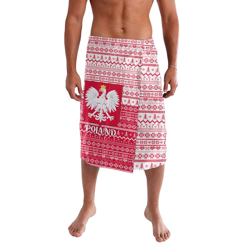 Poland Christmas Lavalava with Santa Riding Stork White Eagle Emblem and Red Snowflake Knit Pattern Design - Wonder Print Shop