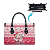 Poland Christmas Leather Bag with Santa Riding Stork White Eagle Emblem and Red Snowflake Knit Pattern Design - Wonder Print Shop