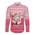 Poland Christmas Long Sleeve Button Shirt with Santa Riding Stork White Eagle Emblem and Red Snowflake Knit Pattern Design - Wonder Print Shop