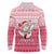 Poland Christmas Long Sleeve Polo Shirt with Santa Riding Stork White Eagle Emblem and Red Snowflake Knit Pattern Design - Wonder Print Shop