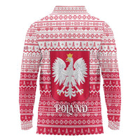 Poland Christmas Long Sleeve Polo Shirt with Santa Riding Stork White Eagle Emblem and Red Snowflake Knit Pattern Design - Wonder Print Shop