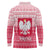 Poland Christmas Long Sleeve Polo Shirt with Santa Riding Stork White Eagle Emblem and Red Snowflake Knit Pattern Design - Wonder Print Shop