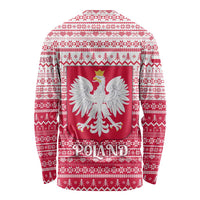 Poland Christmas Long Sleeve Shirt with Santa Riding Stork White Eagle Emblem and Red Snowflake Knit Pattern Design - Wonder Print Shop
