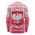 Poland Christmas Long Sleeve Shirt with Santa Riding Stork White Eagle Emblem and Red Snowflake Knit Pattern Design - Wonder Print Shop