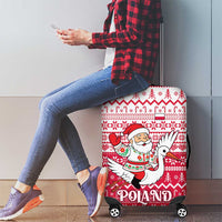 Poland Christmas Luggage Cover with Santa Riding Stork White Eagle Emblem and Red Snowflake Knit Pattern Design - Wonder Print Shop