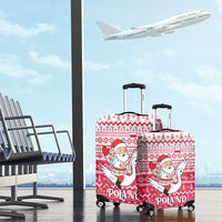 Poland Christmas Luggage Cover with Santa Riding Stork White Eagle Emblem and Red Snowflake Knit Pattern Design - Wonder Print Shop