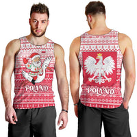 Poland Christmas Men Tank Top with Santa Riding Stork White Eagle Emblem and Red Snowflake Knit Pattern Design - Wonder Print Shop