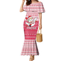 Poland Christmas Mermaid Dress with Santa Riding Stork White Eagle Emblem and Red Snowflake Knit Pattern Design - Wonder Print Shop