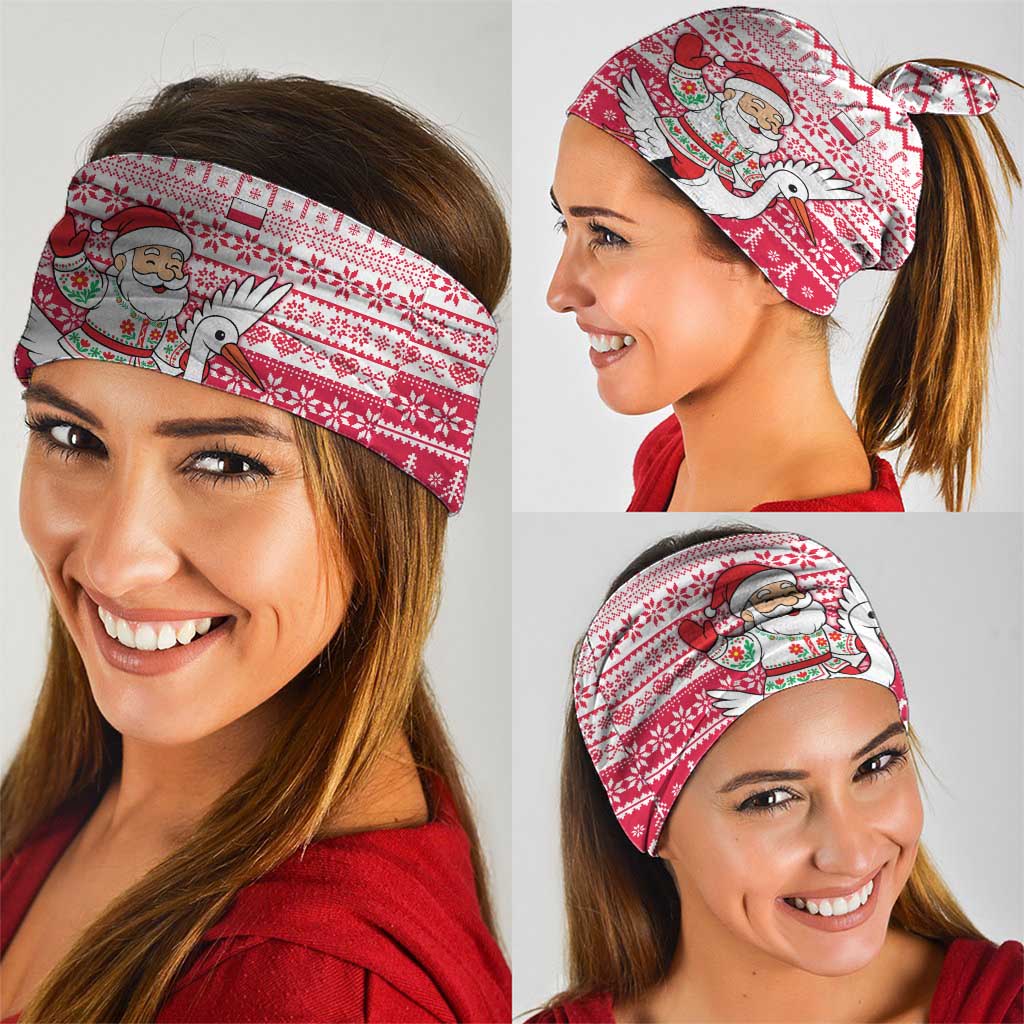 Poland Christmas Neck Gaiter with Santa Riding Stork White Eagle Emblem and Red Snowflake Knit Pattern Design - Wonder Print Shop