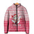 Poland Christmas Padded Jacket with Santa Riding Stork White Eagle Emblem and Red Snowflake Knit Pattern Design - Wonder Print Shop