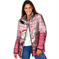 Poland Christmas Padded Jacket with Santa Riding Stork White Eagle Emblem and Red Snowflake Knit Pattern Design - Wonder Print Shop