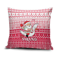 Poland Christmas Pillow Cover with Santa Riding Stork White Eagle Emblem and Red Snowflake Knit Pattern Design - Wonder Print Shop