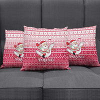 Poland Christmas Pillow Cover with Santa Riding Stork White Eagle Emblem and Red Snowflake Knit Pattern Design - Wonder Print Shop