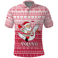 Poland Christmas Polo Shirt with Santa Riding Stork White Eagle Emblem and Red Snowflake Knit Pattern Design - Wonder Print Shop