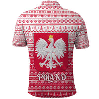 Poland Christmas Polo Shirt with Santa Riding Stork White Eagle Emblem and Red Snowflake Knit Pattern Design - Wonder Print Shop