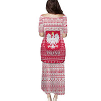 Poland Christmas Puletasi with Santa Riding Stork White Eagle Emblem and Red Snowflake Knit Pattern Design - Wonder Print Shop