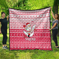 Poland Christmas Quilt with Santa Riding Stork White Eagle Emblem and Red Snowflake Knit Pattern Design - Wonder Print Shop