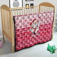 Poland Christmas Quilt with Santa Riding Stork White Eagle Emblem and Red Snowflake Knit Pattern Design - Wonder Print Shop