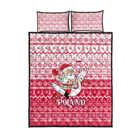Poland Christmas Quilt Bed Set with Santa Riding Stork White Eagle Emblem and Red Snowflake Knit Pattern Design - Wonder Print Shop