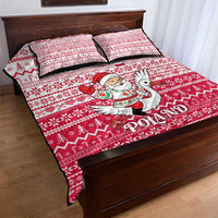 Poland Christmas Quilt Bed Set with Santa Riding Stork White Eagle Emblem and Red Snowflake Knit Pattern Design - Wonder Print Shop
