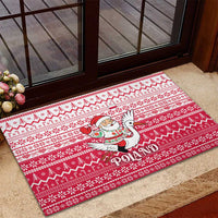 Poland Christmas Rubber Doormat with Santa Riding Stork White Eagle Emblem and Red Snowflake Knit Pattern Design - Wonder Print Shop