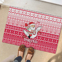 Poland Christmas Rubber Doormat with Santa Riding Stork White Eagle Emblem and Red Snowflake Knit Pattern Design - Wonder Print Shop