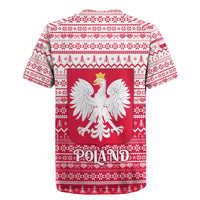 Poland Christmas Rugby Jersey with Santa Riding Stork White Eagle Emblem and Red Snowflake Knit Pattern Design - Wonder Print Shop