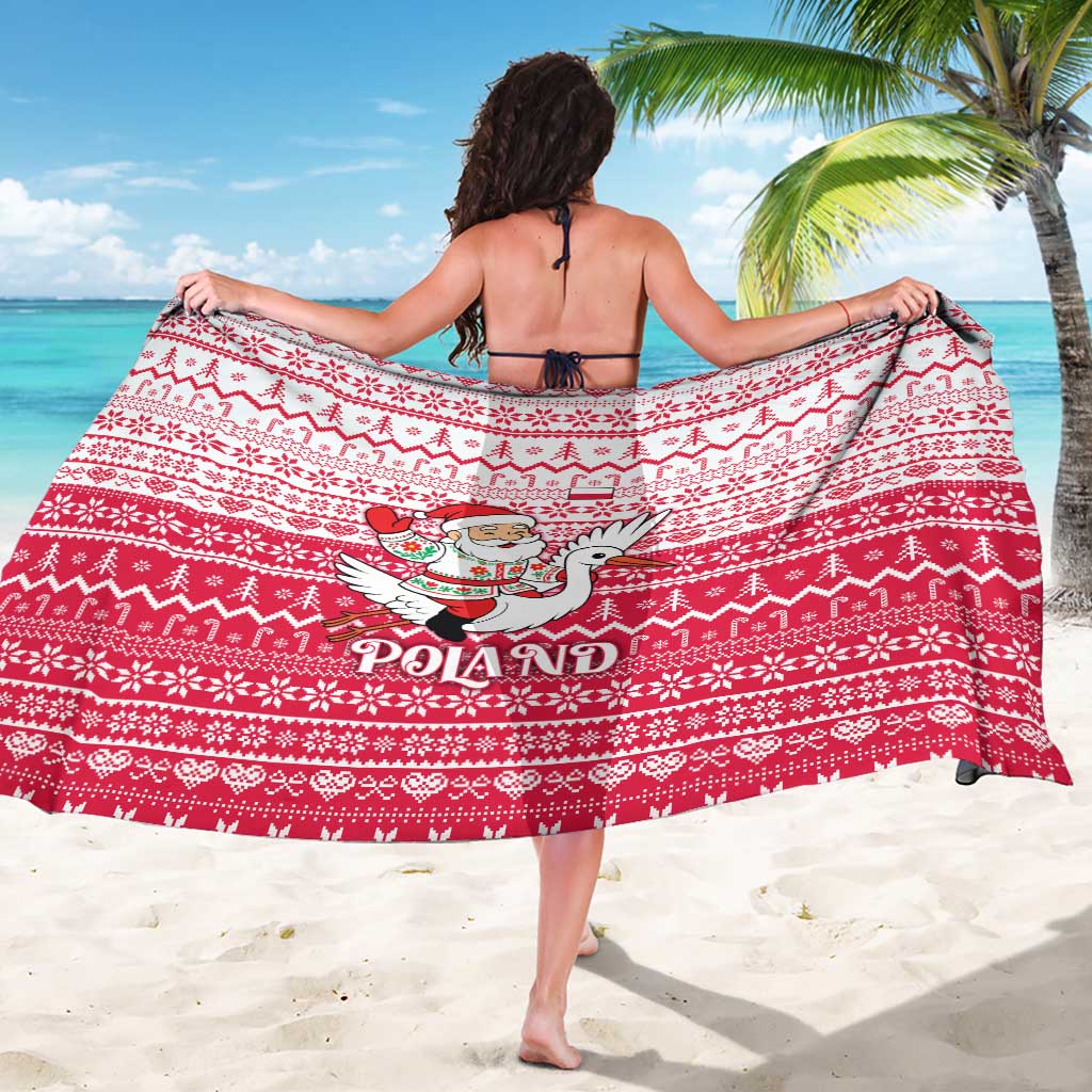 Poland Christmas Sarong with Santa Riding Stork White Eagle Emblem and Red Snowflake Knit Pattern Design - Wonder Print Shop