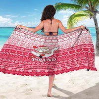 Poland Christmas Sarong with Santa Riding Stork White Eagle Emblem and Red Snowflake Knit Pattern Design - Wonder Print Shop