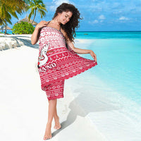 Poland Christmas Sarong with Santa Riding Stork White Eagle Emblem and Red Snowflake Knit Pattern Design - Wonder Print Shop