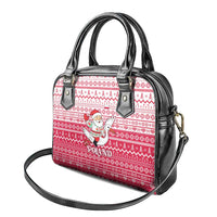 Poland Christmas Shoulder Handbag with Santa Riding Stork White Eagle Emblem and Red Snowflake Knit Pattern Design - Wonder Print Shop
