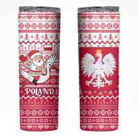 Poland Christmas Skinny Tumbler with Santa Riding Stork White Eagle Emblem and Red Snowflake Knit Pattern Design - Wonder Print Shop