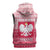 Poland Christmas Sleeveless Zip Hoodie with Santa Riding Stork White Eagle Emblem and Red Snowflake Knit Pattern Design - Wonder Print Shop
