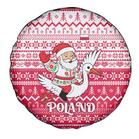 Poland Christmas Spare Tire Cover with Santa Riding Stork White Eagle Emblem and Red Snowflake Knit Pattern Design - Wonder Print Shop