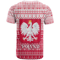 Poland Christmas T Shirt with Santa Riding Stork White Eagle Emblem and Red Snowflake Knit Pattern Design - Wonder Print Shop