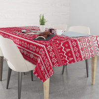 Poland Christmas Tablecloth with Santa Riding Stork White Eagle Emblem and Red Snowflake Knit Pattern Design - Wonder Print Shop