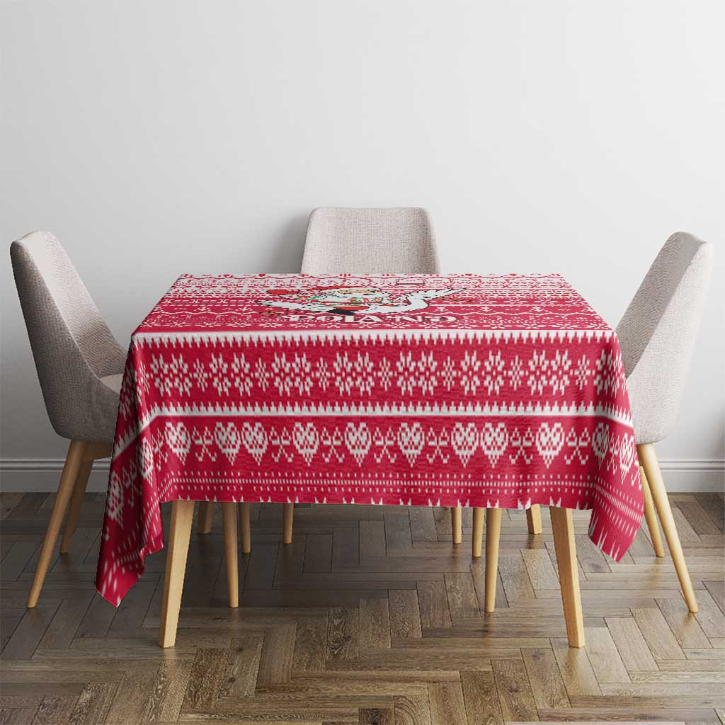 Poland Christmas Tablecloth with Santa Riding Stork White Eagle Emblem and Red Snowflake Knit Pattern Design - Wonder Print Shop