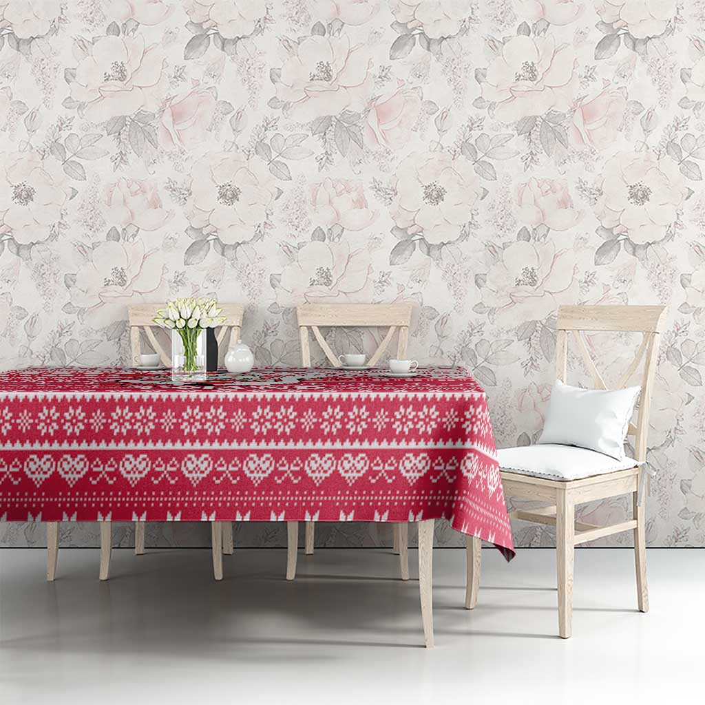 Poland Christmas Tablecloth with Santa Riding Stork White Eagle Emblem and Red Snowflake Knit Pattern Design - Wonder Print Shop