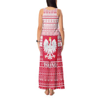 Poland Christmas Tank Maxi Dress with Santa Riding Stork White Eagle Emblem and Red Snowflake Knit Pattern Design - Wonder Print Shop