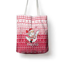 Poland Christmas Tote Bag with Santa Riding Stork White Eagle Emblem and Red Snowflake Knit Pattern Design - Wonder Print Shop