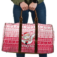 Poland Christmas Travel Bag with Santa Riding Stork White Eagle Emblem and Red Snowflake Knit Pattern Design - Wonder Print Shop