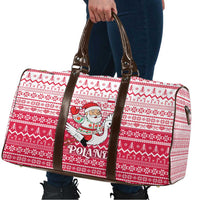 Poland Christmas Travel Bag with Santa Riding Stork White Eagle Emblem and Red Snowflake Knit Pattern Design - Wonder Print Shop