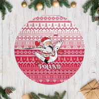 Poland Christmas Tree Skirt with Santa Riding Stork White Eagle Emblem and Red Snowflake Knit Pattern Design - Wonder Print Shop