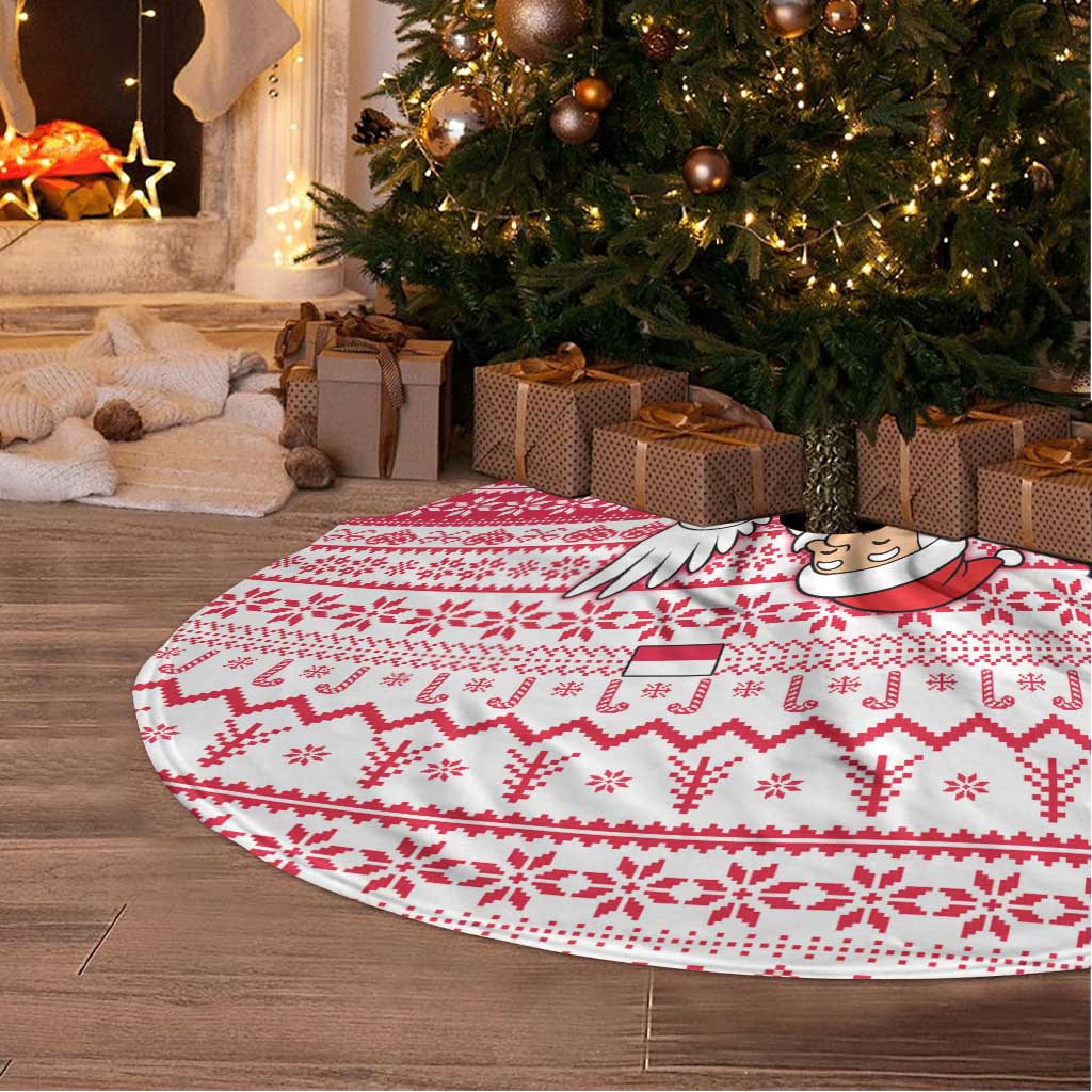 Poland Christmas Tree Skirt with Santa Riding Stork White Eagle Emblem and Red Snowflake Knit Pattern Design - Wonder Print Shop