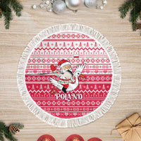 Poland Christmas Tree Skirt with Santa Riding Stork White Eagle Emblem and Red Snowflake Knit Pattern Design - Wonder Print Shop