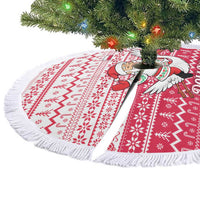 Poland Christmas Tree Skirt with Santa Riding Stork White Eagle Emblem and Red Snowflake Knit Pattern Design - Wonder Print Shop