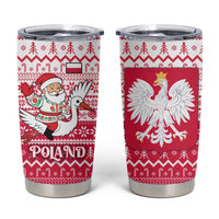 Poland Christmas Tumbler Cup with Santa Riding Stork White Eagle Emblem and Red Snowflake Knit Pattern Design - Wonder Print Shop